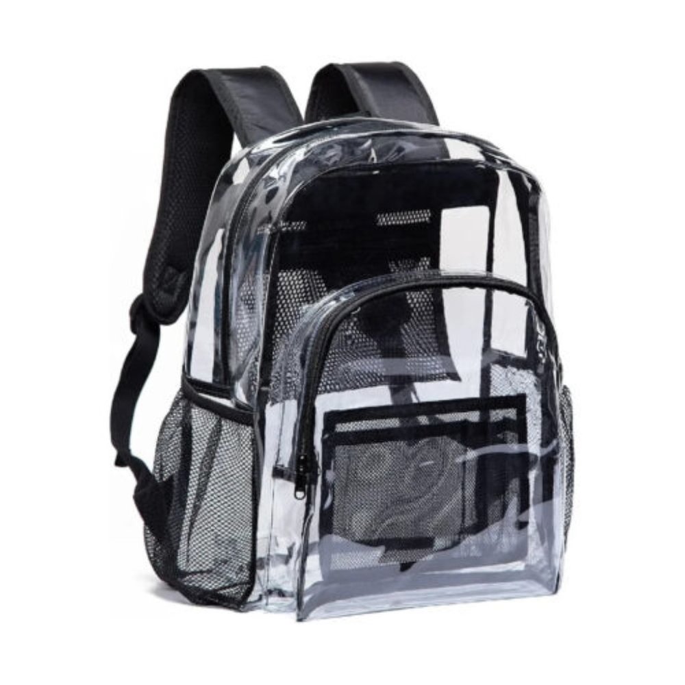 Clear Transparent PVC Multi-Pockets School Backpack Blue Trim